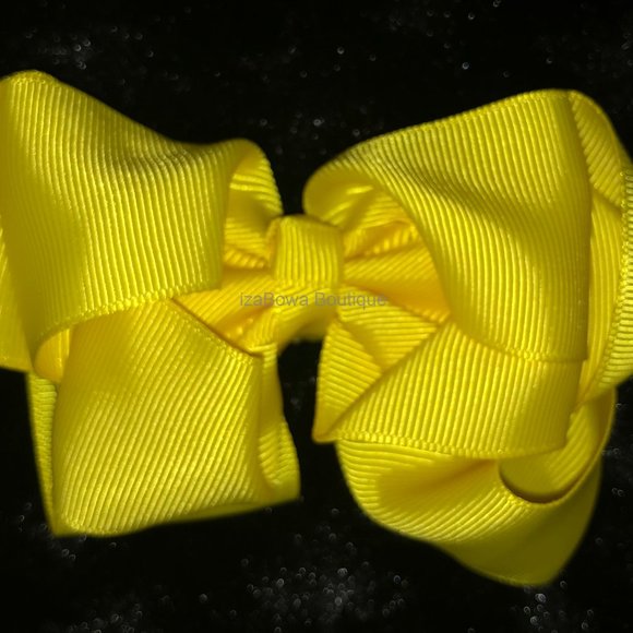 Bright Yellow 4" Double Stacked Boutique Bow HANDCRAFTED -kids- (2) - Picture 3 of 3